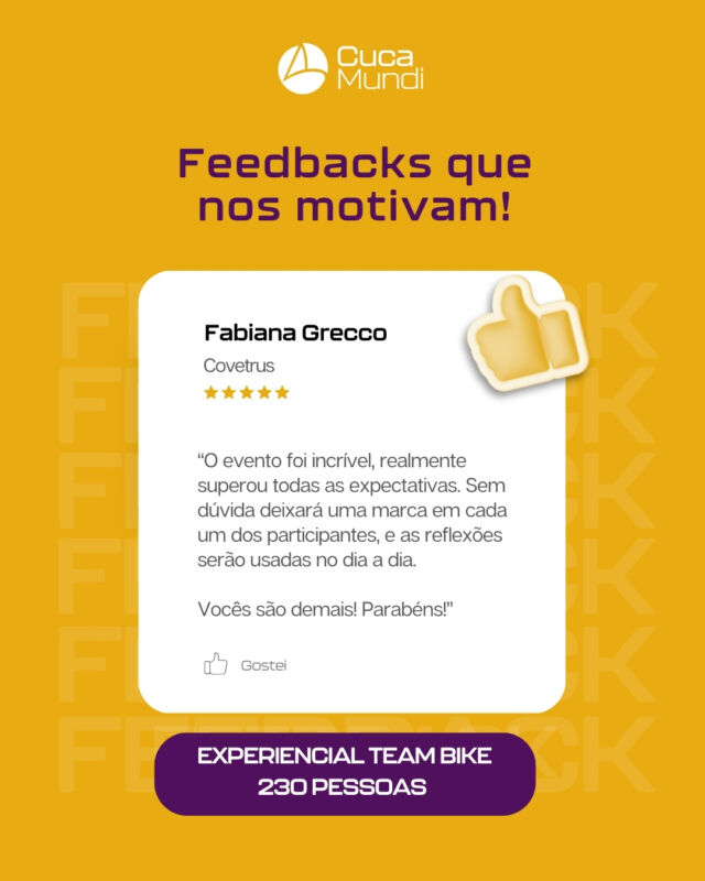 Feedbacks como este mostram o impacto real que queremos criar em cada vivência!

Obrigado Fabiana e todos da Covetrus, por confiarem na Cuca Mundi para transformar momentos em conquistas!

#cucamundi #treinamentoempresarial #treinamentocorporativo #treinamentoedesenvolvimento #treinamentoexperiencial #gestãodepessoas #recursoshumanos #people